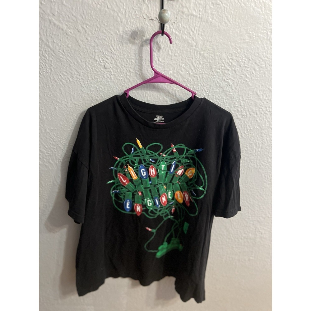 Mens‎ Size 2XL Black Christmas T Shirt Christmas Lights Short Sleeve